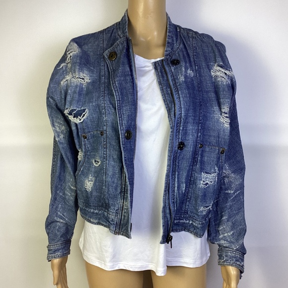 Free People Distressed Denim Jacket XS - Picture 7 of 9